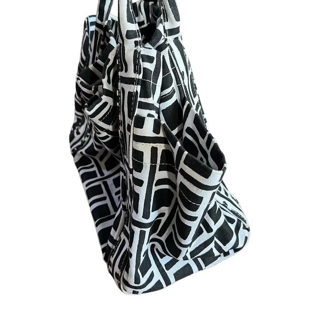 Merona Cotton Tote Bag Black and White Geometric Print